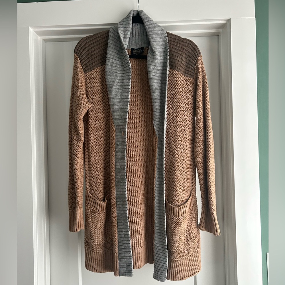Pendleton Open Front Long Cardigan Sweater - Tan & Gray - Size M